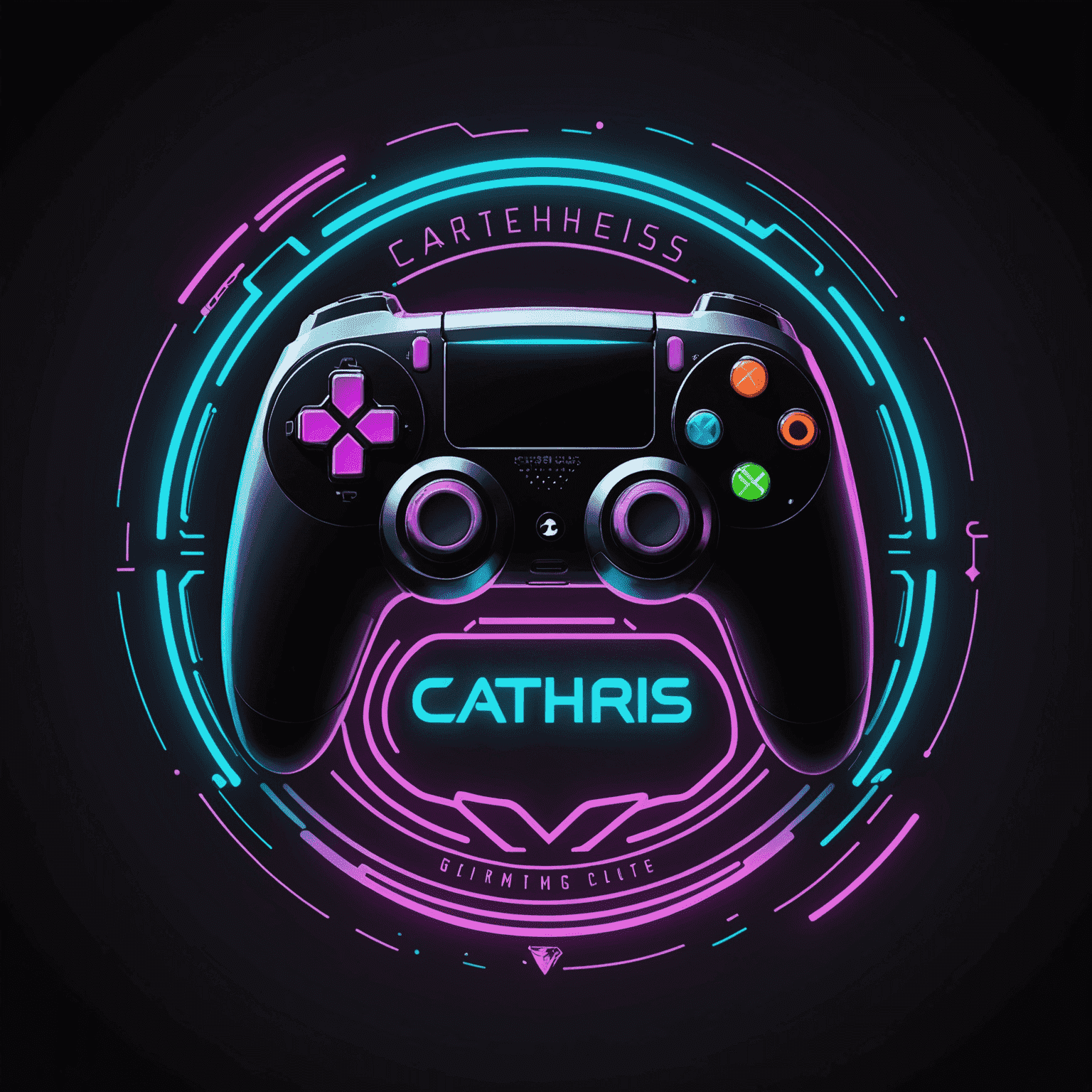 Catharsis Gaming Club logo featuring a stylized controller icon with neon accents