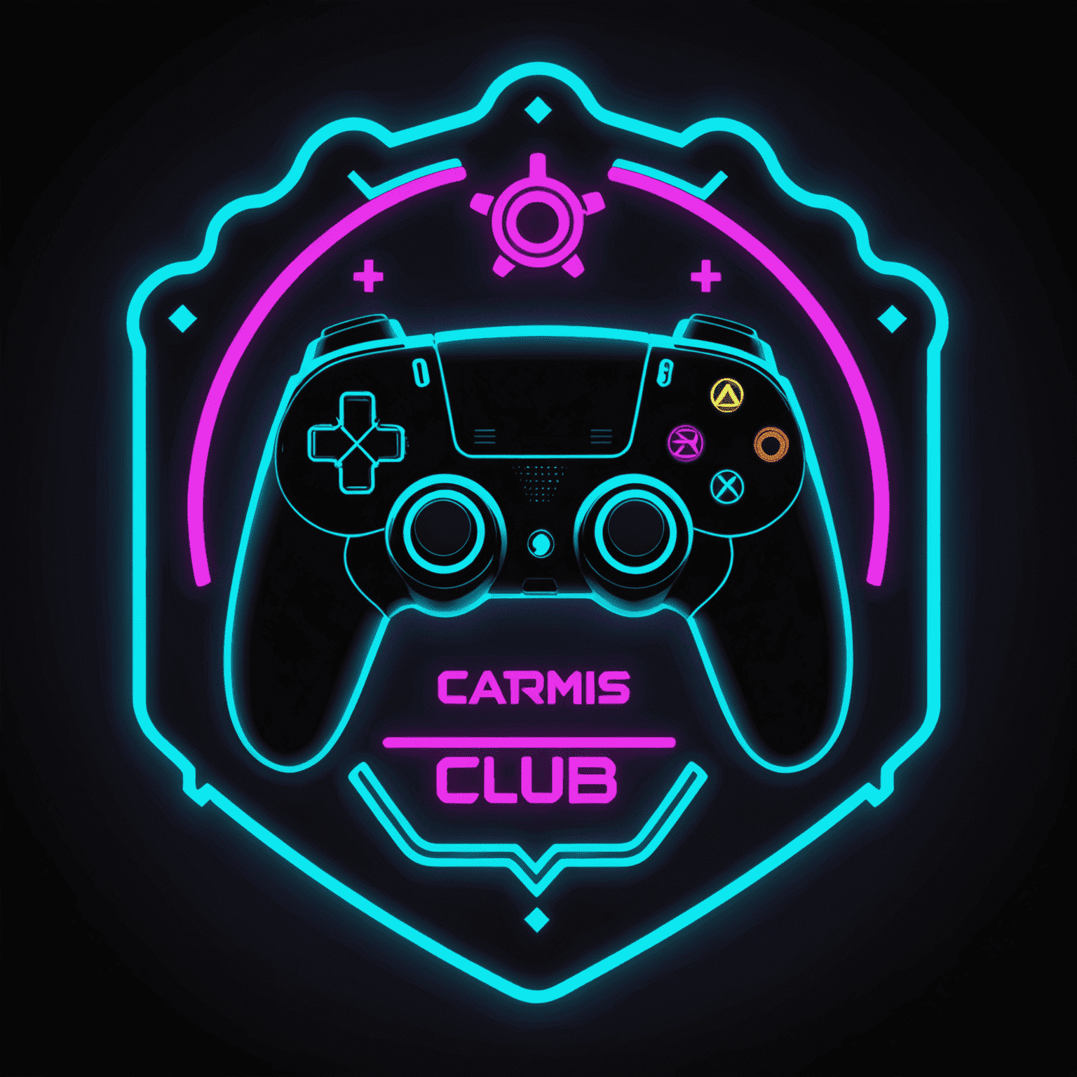 Catharsis Gaming Club logo featuring a stylized controller icon with neon accents