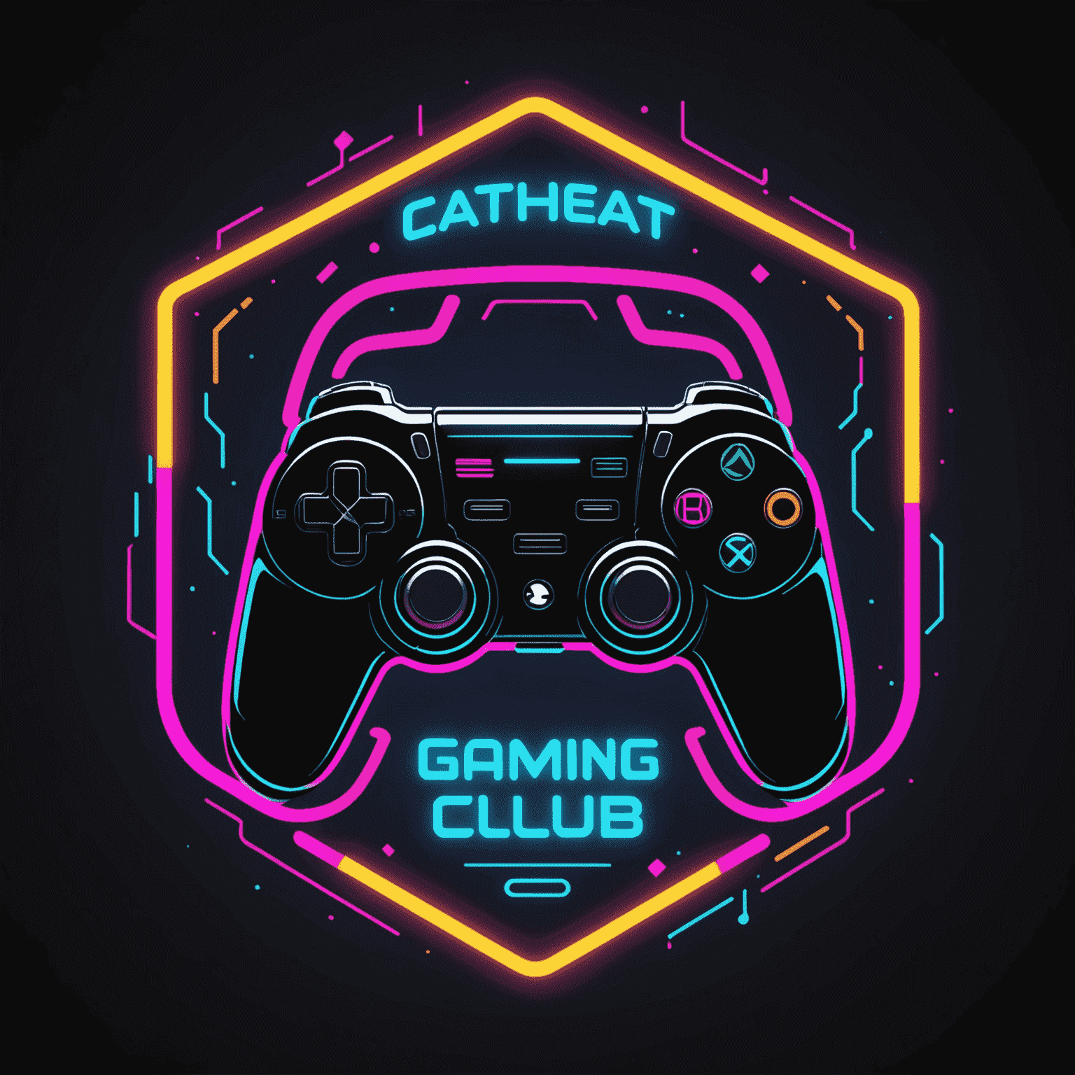 Catharsis Gaming Club logo featuring a stylized controller icon with neon accents