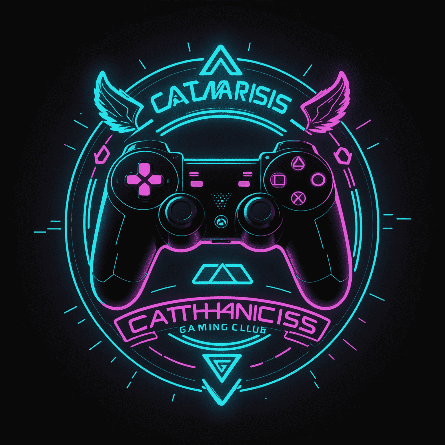 Catharsis Gaming Club logo featuring a stylized controller icon with neon accents
