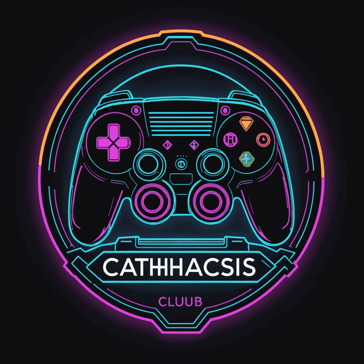 Catharsis Gaming Club logo featuring a stylized controller icon with neon accents