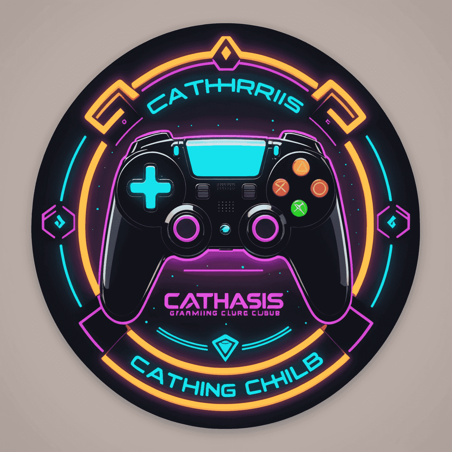 Catharsis Gaming Club logo featuring a stylized controller icon with neon accents