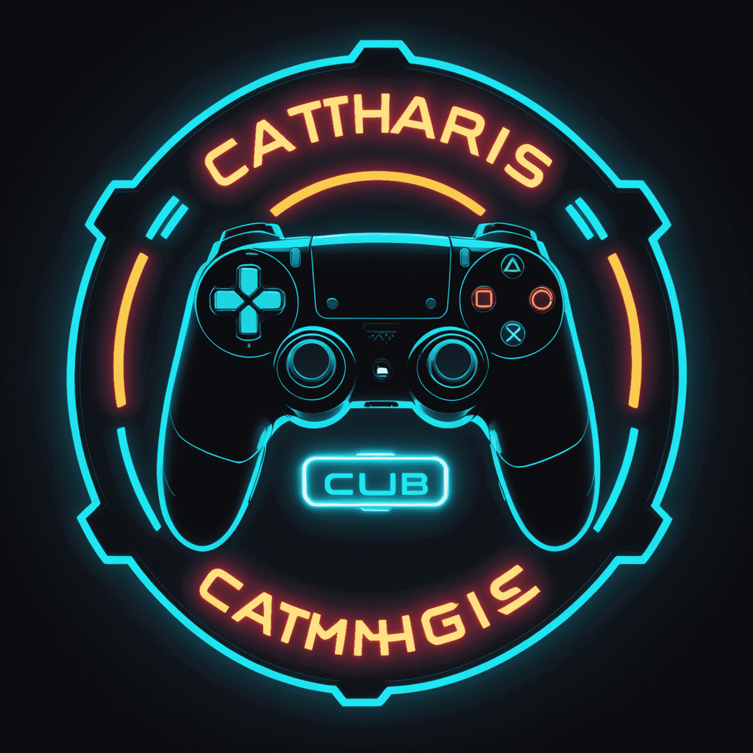 Catharsis Gaming Club logo featuring a stylized controller icon with neon accents