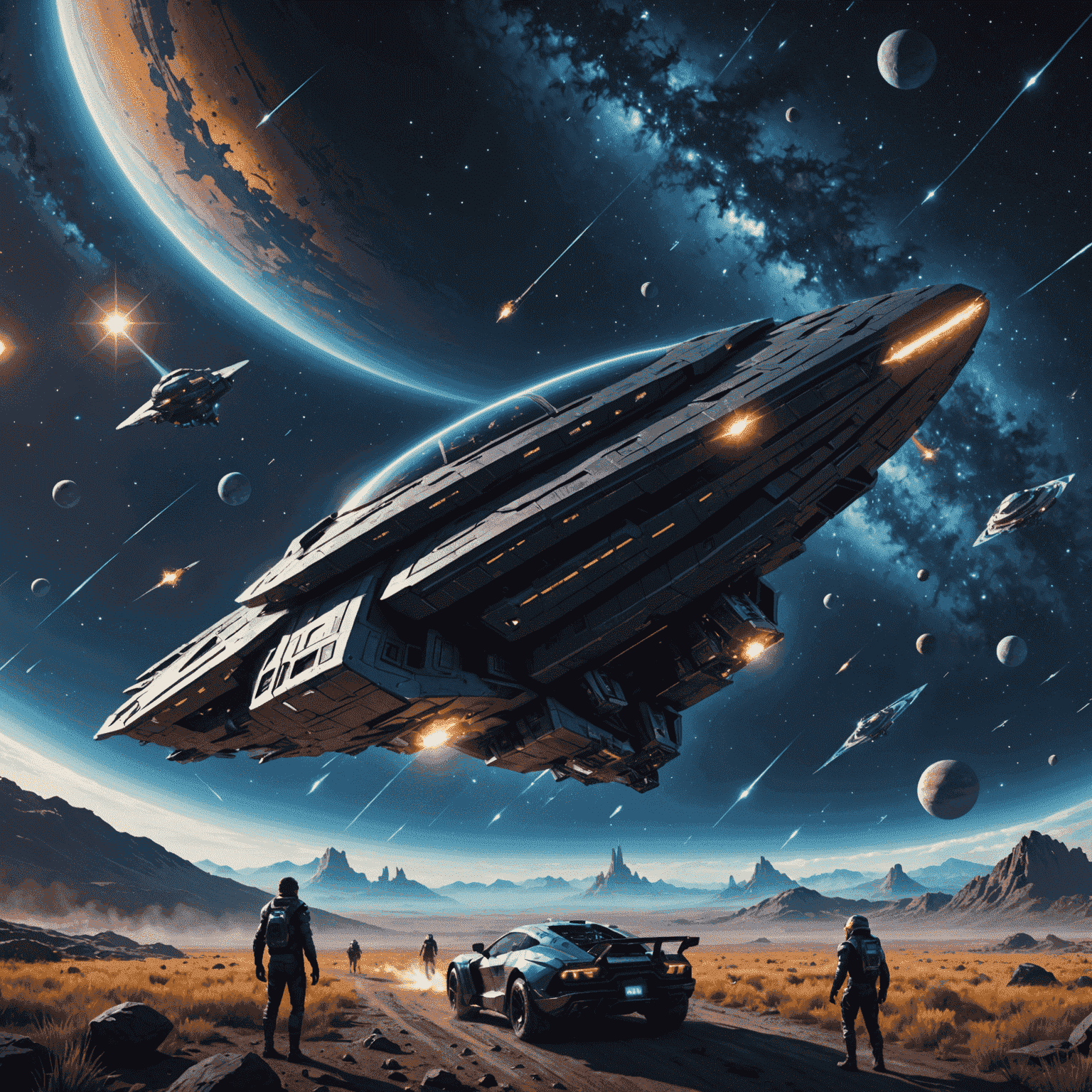 Starfield game cover, showcasing a vast starry sky with a futuristic spaceship in the foreground
