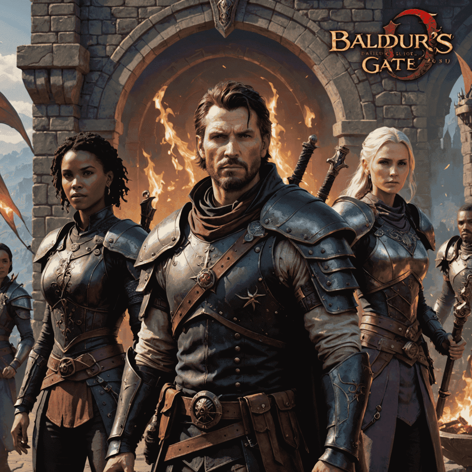 Baldur's Gate 3 game cover, featuring a group of diverse fantasy characters ready for adventure