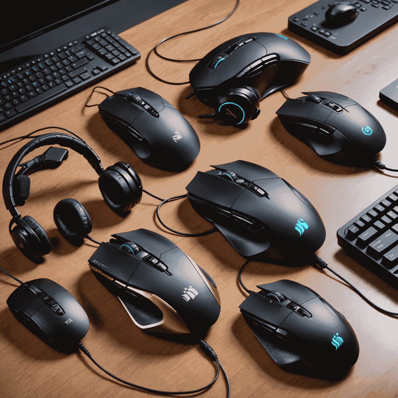 Assortment of high-end gaming mice, keyboards, and headsets